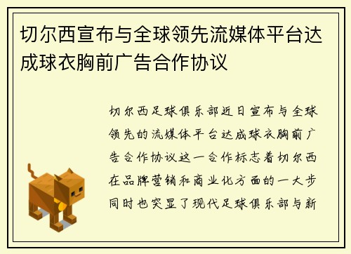 切尔西宣布与全球领先流媒体平台达成球衣胸前广告合作协议 切尔西宣布与全球领先流媒体平台达成球衣胸前广告合作协议